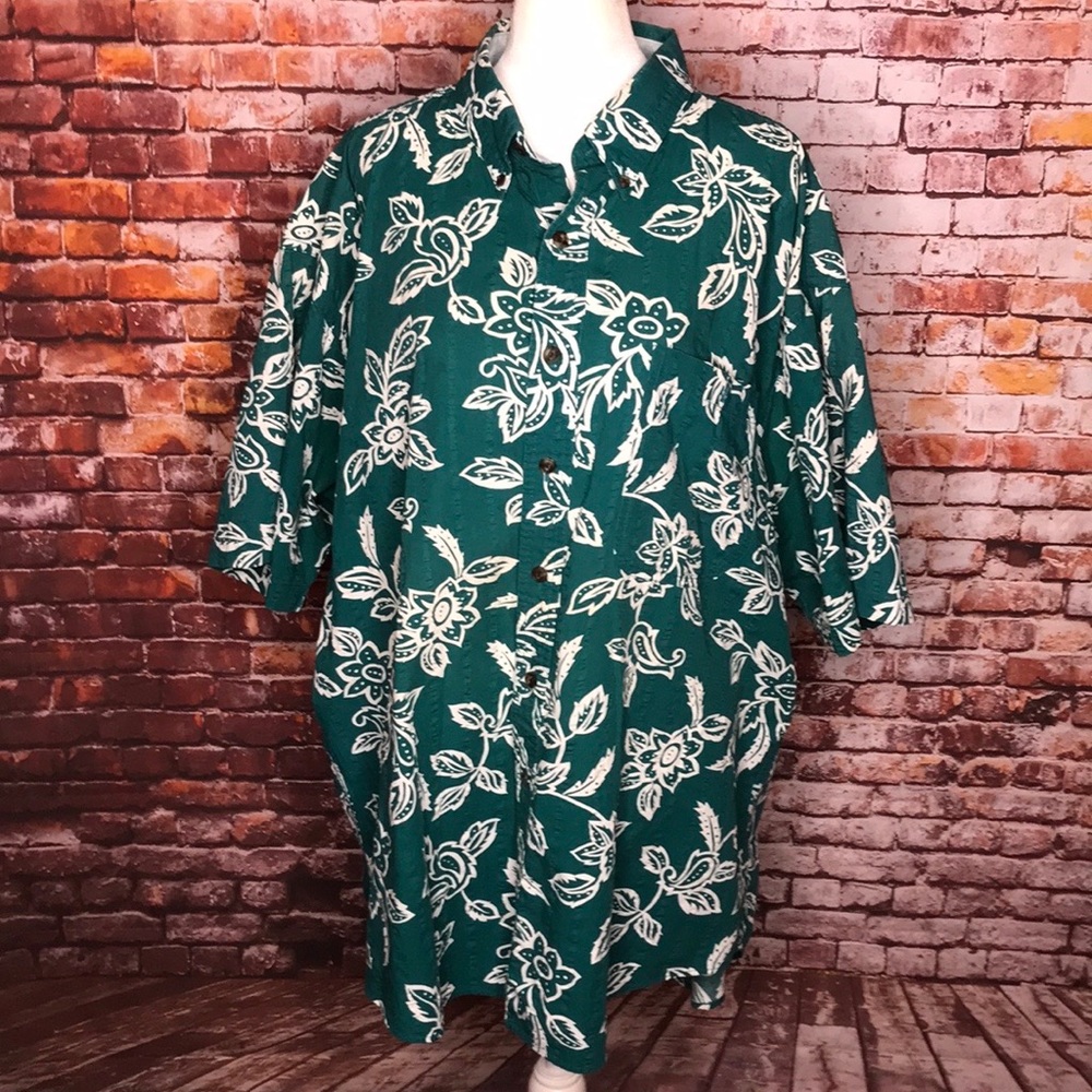 Chaps Ralph Lauren Green and White Hawaiian Shirt - Picture 2 of 10